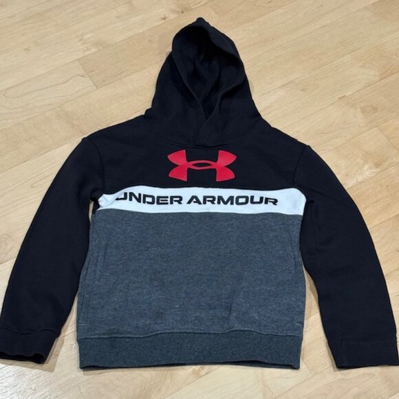 Under Armour Boys Black and Gray Hooded Sweatshirt Kids size 7 - Picture 1 of 4